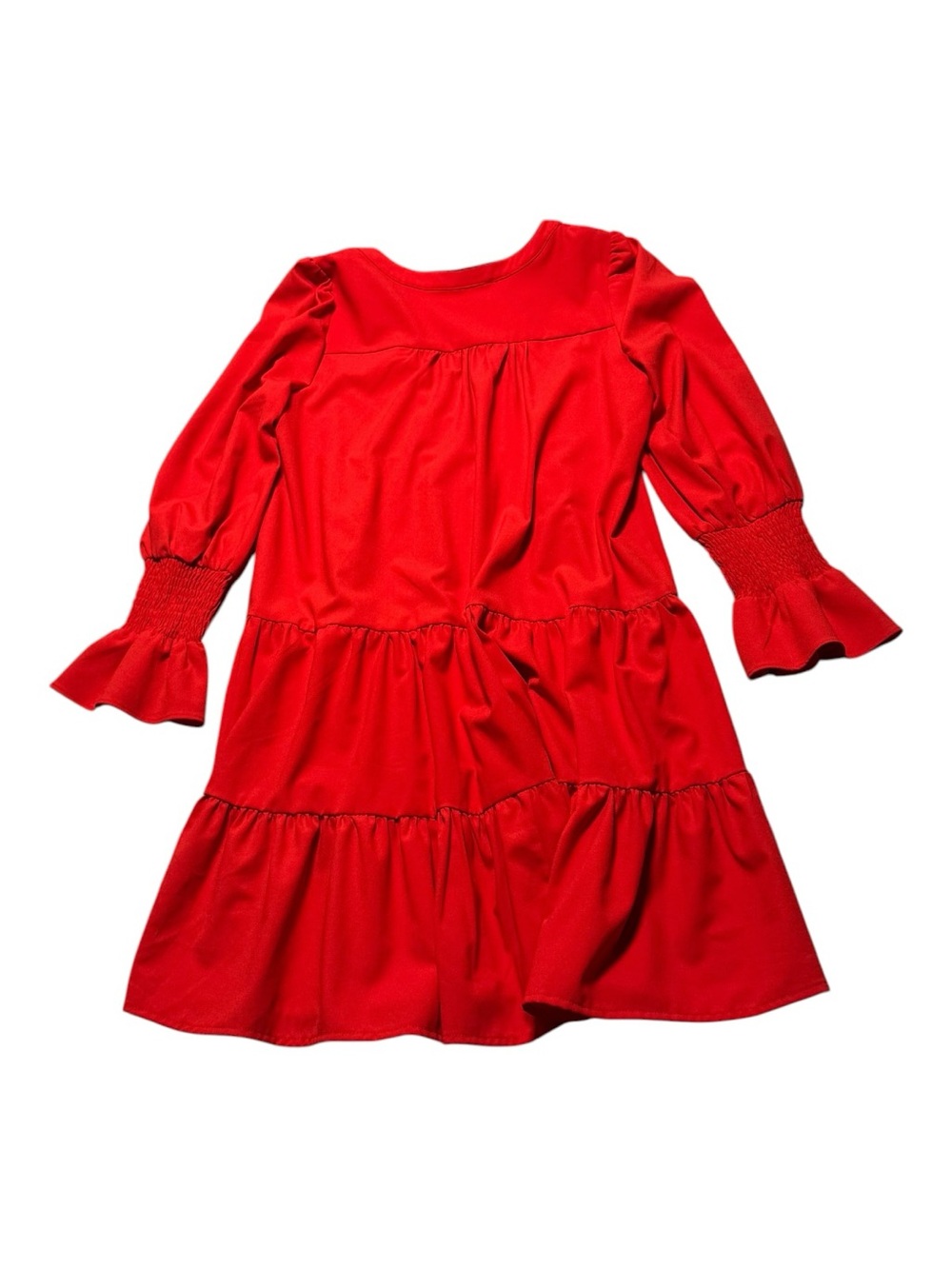 Pomander Place Red Crepe Kenzo Dress Womens Small Tiered Babydoll Smocked - Picture 9 of 10